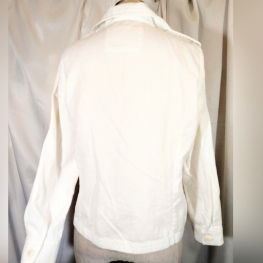 Banana Republic Jean Jacket, Women White Denim, Zip Up, Collar, Pockets, XS - Picture 3 of 12